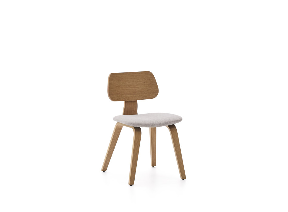 Silla Gena en chapa de roble y chenilla beige