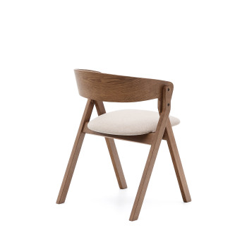 Silla Godia en chapa de fresno con acabado wengué y chenilla beige