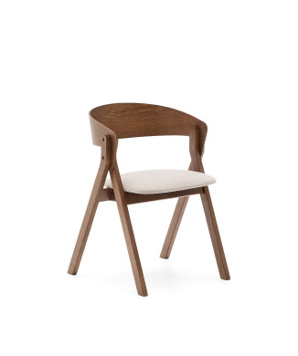 Silla Godia en chapa de fresno con acabado wengué y chenilla beige