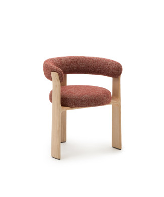 Silla de granito de 3 patas en terracota chenilla, madera maciza de fresno, acabado natural, FSC 100%