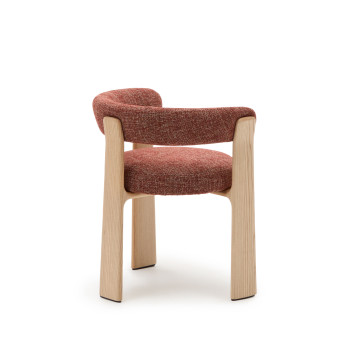 Silla de granito de 3 patas en terracota chenilla, madera maciza de fresno, acabado en tono natural, FSC 100%