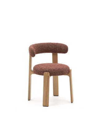 Silla de granito en chenilla de terracota y madera maciza de fresno con acabado natural, FSC 100%