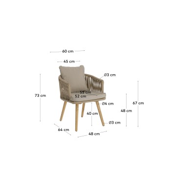 Silla Hemilce en cuerda beige y patas de madera maciza de acacia 100% FSC.