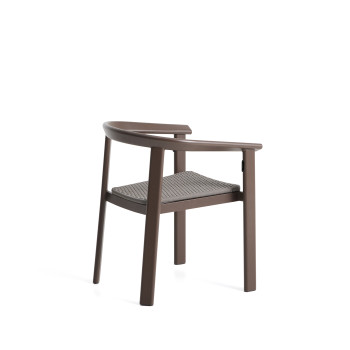 Silla apilable de exterior Erice en aluminio y cuerda marrón.