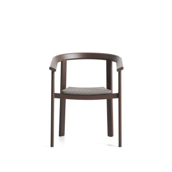 Silla apilable de exterior Erice en aluminio y cuerda marrón.