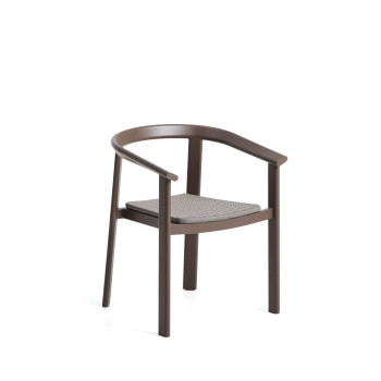 Silla apilable de exterior Erice en aluminio y cuerda marrón.