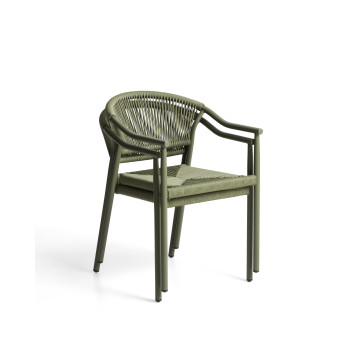 Silla apilable de exterior Livadia en aluminio verde.