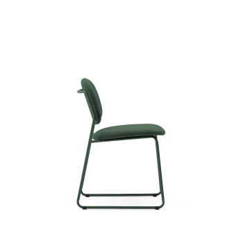 Silla apilable Meli en chenilla verde con patas de metal verde (Certificado FSC Mixto).