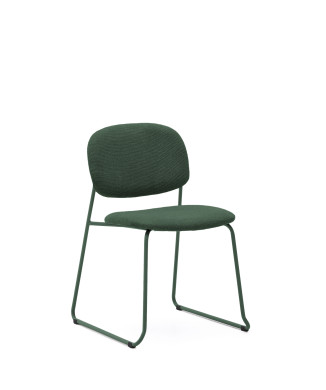 Silla apilable Meli en chenilla verde con patas de metal verde (Certificado FSC Mixto).
