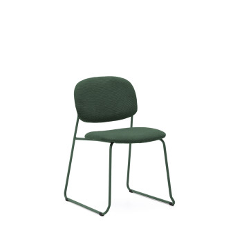 Silla apilable Meli en chenilla verde con patas de metal verde (Certificado FSC Mixto).
