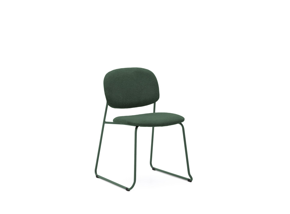Silla apilable Meli en chenilla verde con patas de metal verde (Certificado FSC Mixto).