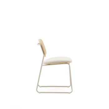 Silla apilable Meli en contrachapado de álamo con asiento de chenilla beige y patas de metal beige FSC Mix Crédito