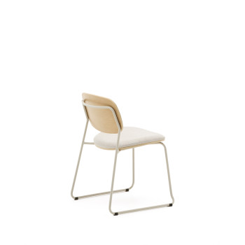 Silla apilable Meli en contrachapado de álamo con asiento de chenilla beige y patas de metal beige FSC Mix Crédito