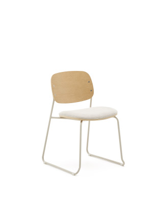 Silla apilable Meli en contrachapado de álamo con asiento de chenilla beige y patas de metal beige FSC Mix Crédito