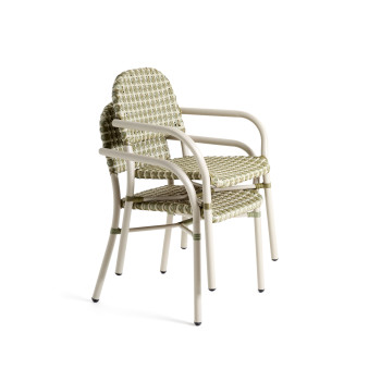 Silla apilable Tuccia de aluminio y ratán sintético beige y verde