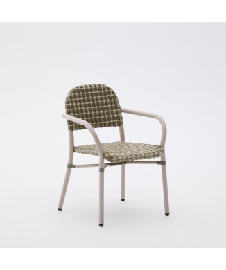 Silla apilable Tuccia de aluminio y ratán sintético beige y verde