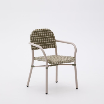 Silla apilable Tuccia de aluminio y ratán sintético beige y verde