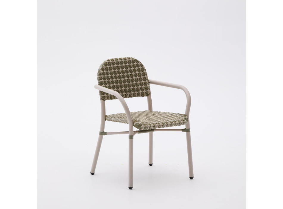 Silla apilable Tuccia de aluminio y ratán sintético beige y verde
