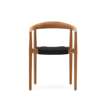 Silla apilable Ydalia en madera maciza de teca con acabado natural y cuerda