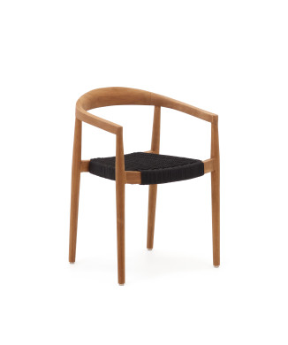 Silla apilable Ydalia en madera maciza de teca con acabado natural y cuerda