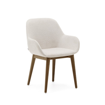 Silla Konna beige con patas de madera maciza de fresno y acabado oscuro