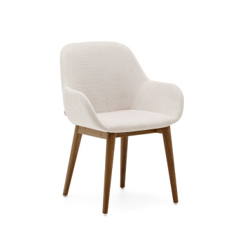 Silla Konna beige con patas de madera maciza de fresno y acabado oscuro