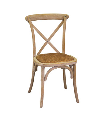 Silla apilable de madera natural con asiento tejido en forma de cruz, modelo Vacchetti