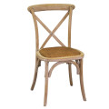 Silla apilable de madera natural con asiento tejido en forma de cruz, modelo Vacchetti