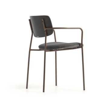 Silla Maureen en chapa de fresno con acabado oscuro y metal con acabado latón