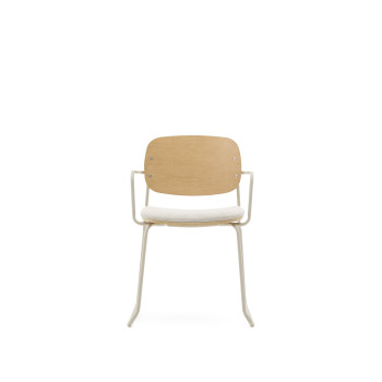 Silla Meli en chapa de fresno con asiento de chenilla beige y estructura de metal beige FSC Mix Crédito