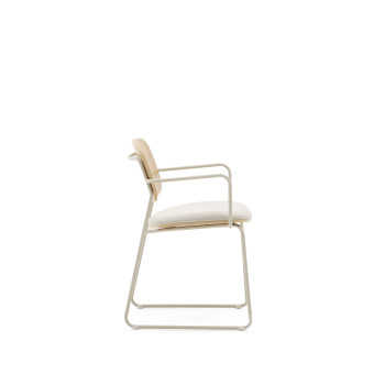 Silla Meli en chapa de fresno con asiento de chenilla beige y estructura de metal beige FSC Mix Crédito