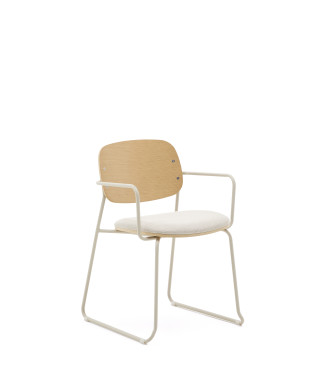 Silla Meli en chapa de fresno con asiento de chenilla beige y estructura de metal beige FSC Mix Crédito