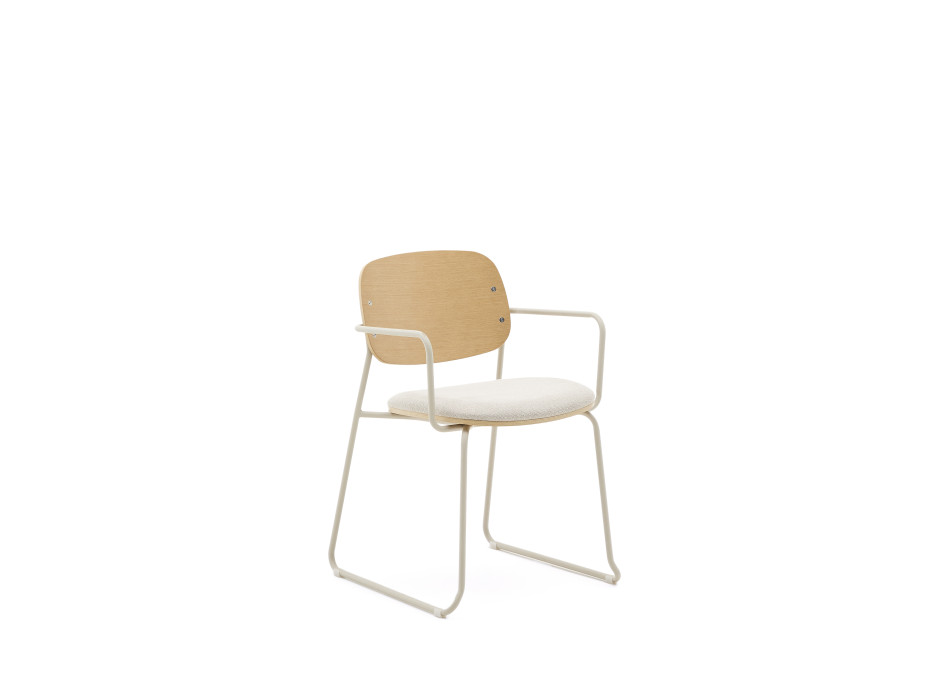 Silla Meli en chapa de fresno con asiento de chenilla beige y estructura de metal beige FSC Mix Crédito