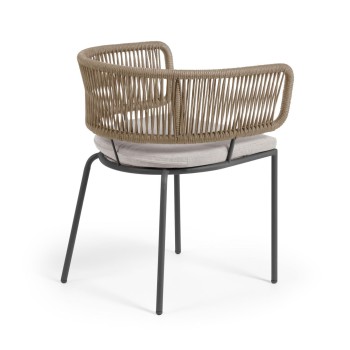 Silla Nadin en cuerda beige y patas de acero zincado y patas de acero zincado