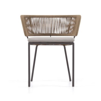 Silla Nadin en cuerda beige y patas de acero zincado y patas de acero zincado