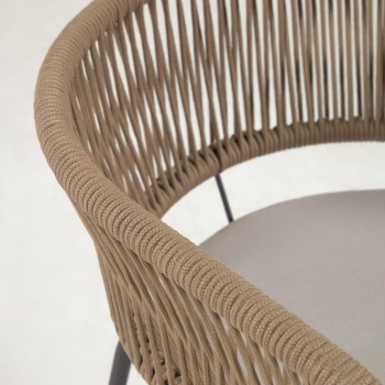 Silla Nadin en cuerda beige y patas de acero zincado y patas de acero zincado