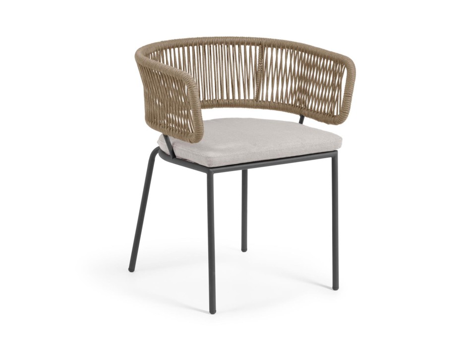 Silla Nadin en cuerda beige y patas de acero zincado y patas de acero zincado