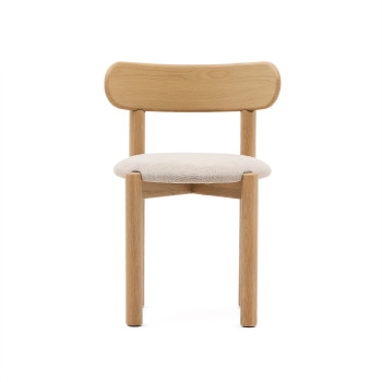 Silla Nebai en chenilla beige con estructura de roble macizo, acabado natural, Crédito FSC MIX