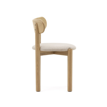 Silla Nebai en chenilla beige con estructura de roble macizo, acabado natural, Crédito FSC MIX