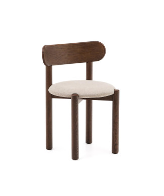 Silla Nebai en chenilla marrón con estructura de roble macizo y acabado nogal FSC MIX