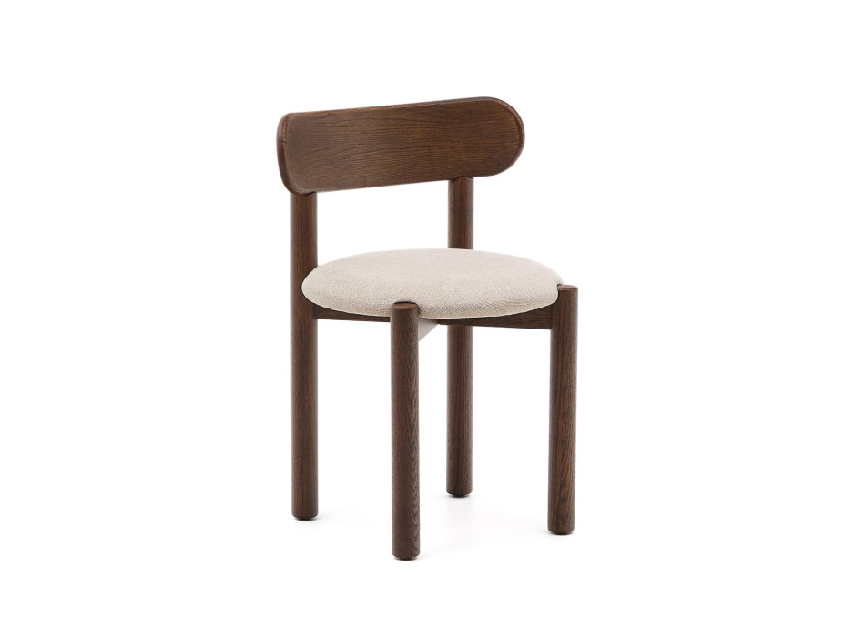 Silla Nebai en chenilla marrón con estructura de roble macizo y acabado nogal FSC MIX