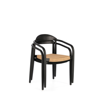 Silla Nina en madera maciza de acacia con acabado negro y cordón de papel beige FSC 100%