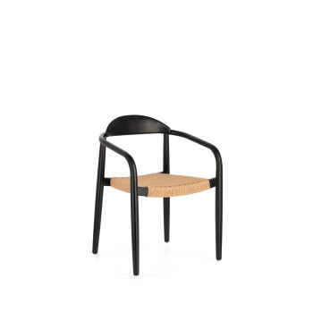 Silla Nina en madera maciza de acacia con acabado negro y cordón de papel beige FSC 100%