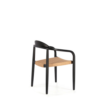 Silla Nina en madera maciza de acacia con acabado negro y cordón de papel beige FSC 100%
