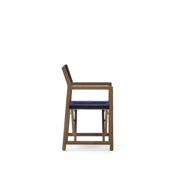 Silla plegable de exterior Vilara con rayas azules y beige fabricada en madera maciza de acacia 100% FSC