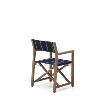Silla plegable de exterior Vilara con rayas azules y beige fabricada en madera maciza de acacia 100% FSC