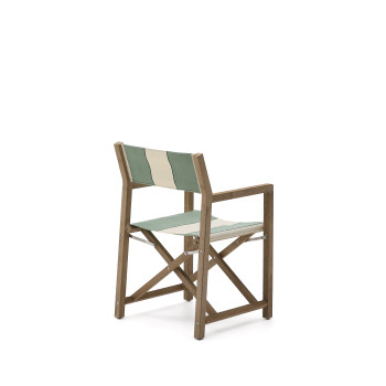 Silla de exterior plegable Vilara con rayas verdes y beige fabricada en madera maciza de acacia 100% FSC.
