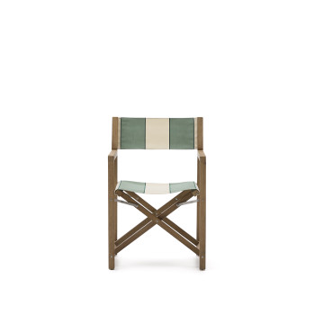 Silla de exterior plegable Vilara con rayas verdes y beige fabricada en madera maciza de acacia 100% FSC.