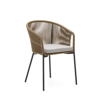 Silla Yanet en cuerda beige y patas de acero galvanizado.