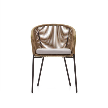 Silla Yanet en cuerda beige y patas de acero galvanizado.